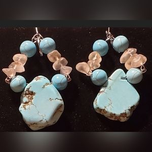 Frosted Crystal Quartz Chips Turquoise Slice Earrings